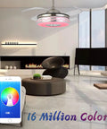 Retractable Ceiling Fan With Lights Bluetooth Speaker And Chandelier Remote Control in modern living room, app control shown