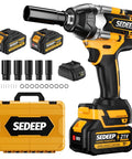 Impact Wrench Half Inch Cordless Beast Torque Gun With 1500 Nm Brushless Power 21V 2x40Ah Batteries Includes 5 Sockets