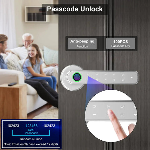 Close-up of 3 In 1 Smart Fingerprint Door Lock With Keypad And Mechanical Key Backup Auto Locks After Five Seconds