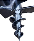Close-up of Built Tough Mini Excavator Auger Drill Attachment showing spiral drill bit with rugged design for 1.8-ton machines.