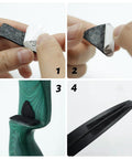 Hands applying adhesive leather arrow rest from Bow String Silencers Set For Recurve And Traditional Longbows on bow.