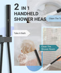 2 in 1 handheld detail of 10 Inch Rainfall Shower System With Valve And Dual Function Handheld All In One Wall Mounted Matte Black Tub Faucet Set