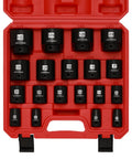 19 Piece One Half Inch Drive Standard Impact Socket Set SAE Shallow Depth Three Eighths To One And One Half Inch Cr-Mo Alloy Steel Radius Corner Design Heavy Duty Impact Built Tough For High Torque Tasks in red case