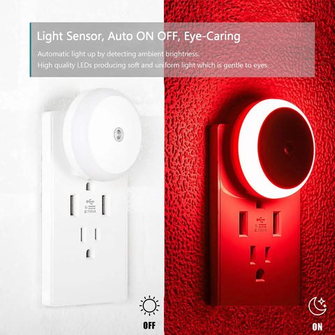 Red Plug In Night Light With Sensor, Diffused Red LED For A Cozy Soft Steady Glow, Energy Efficient Wall Light For Bedroom, Bathroom, Kitchen, Hallway, Kids Room, And Stairs, 2 Pack