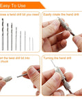 Pin Vise Hand Drill Set 27 Pc Kit 0.5mm To 3mm Miniature Drill Bits For Jewelry Making, Model Craft, Electronics And DIY Projects With Semi Automatic Rotating Bit And Black Needle Vise Handle, Pro Grade Tool For Precise Small Work, hand drill use steps