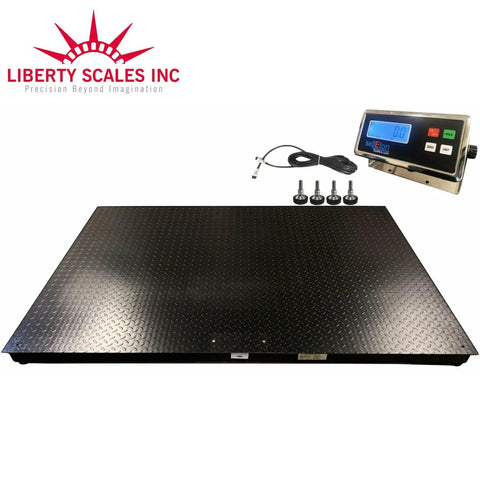 Heavy Hitter Industrial Floor Scale With Dual Bumper Guards And Digital Indicator For Warehouse Freight Or Pallet Weighing 48 Inch Square Platform 10000 Lbs Capacity, steel deck with digital readout.