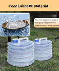 Foldable Water Storage Carrier Jug 3 To 15 Liter Collapsible Canister For Camping And Travel Grab And Go BPA Free Portable Tank Bag With Handles 2 Pack 10 L Each on grass with food-grade material detail