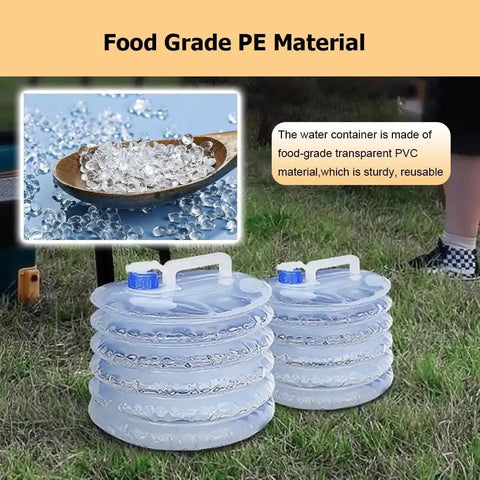 Foldable Water Storage Carrier Jug 3 To 15 Liter Collapsible Canister For Camping And Travel Grab And Go BPA Free Portable Tank Bag With Handles 2 Pack 10 L Each on grass with food-grade material detail