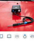FixHub Portable Soldering Station With Quick Heat Up And Two Smart Ports for electronics on red car hood