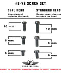Top Shelf Size Six Forty Eight Screw Set With Torx Wrench Included - Thirty Six Piece precision screw sizes, oval and standard heads with measurements.