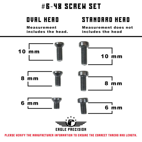 Top Shelf Size Six Forty Eight Screw Set With Torx Wrench Included - Thirty Six Piece precision screw sizes, oval and standard heads with measurements.