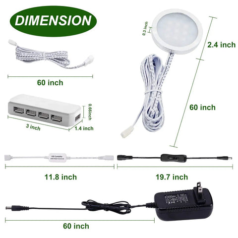 Rgb Color Changing Led Under Cabinet Lights Kit With Wireless Remote Dimmable Six Puck Lamps For Kitchen Cabinets Wardrobe Furniture Ambiance And Christmas Decor Built For Quick Install And Dope Mood Lighting dimensions and cables