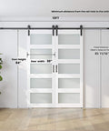Glass Barn Door Set 60x84 Inches Double 30x84 with Ten Foot Sliding Hardware Kit and Handle Pre Drilled Ready to Assemble