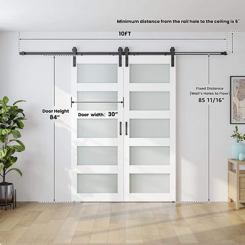 Glass Barn Door Set 60x84 Inches Double 30x84 with Ten Foot Sliding Hardware Kit and Handle Pre Drilled Ready to Assemble