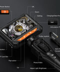 Two-Way 210° Articulating Borescope With 4.3 Inch 1080P Endoscope Camera And LED Light For Quick Engine And HVAC Inspections Pro-Grade Flexible Probe Crystal Clear Real-Time Views For Easy Troubleshooting with screen, controls, and gooseneck probe
