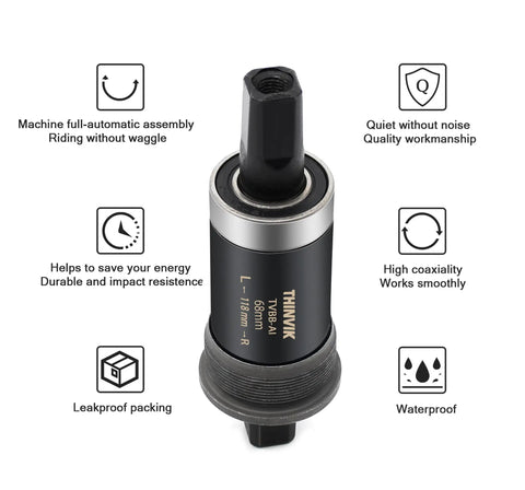 Square Tapered Bottom Bracket For 68mm BSA Threads Compatible With Shimano BB-UN26 BB-100 BB-101 BB-300 shown with features