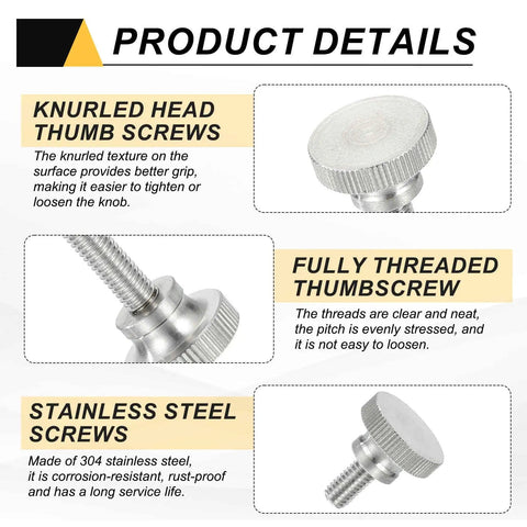 4 Pcs M6 X 12mm Flat Knurled Head Thumb Screws 304 Stainless Steel Fully Threaded Bolts details, ideal for lighting and electronics