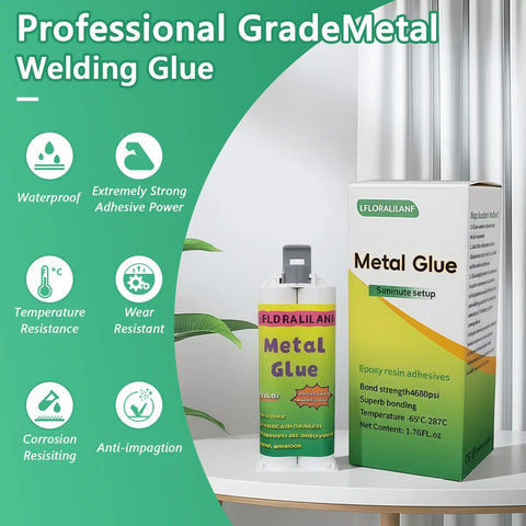 Heavy Duty Workhorse Metal Repair Epoxy Glue 1.76 Oz Waterproof Two Part Bond with bottle and box on display