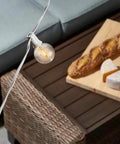 Outdoor Globe String Lights White G40 Patio Lights Linkable Waterproof For Wedding Party Pergola Gazebo 27 Shatterproof Clear Bulbs Plus 2 Extra 6 Ft Lead Cord Ready To Plug In Backyard Ambiance above outdoor table with food.