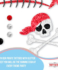Pirate Glitter Face Tattoos Set For Theme Parties Halloween And Carnival Temporary Body Art featuring skull and rhinestones.