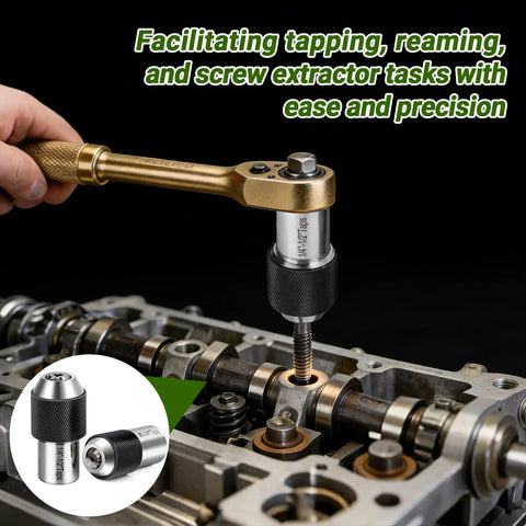 Beefy Ratcheting Tap Socket Set Two Piece With Adjustable Jaws For Tight Spaces Three Eighths Inch Drive Tap Holder in use