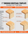 1 inch Through Dovetail Template for Rock Solid Dovetail Router Jig, showing half blind and through dovetail joint designs.