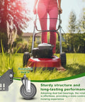 Universal Lawn Mower Swivel Wheel Kit with TPR tires and steel brackets in use on lawn mower