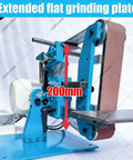Heavy Duty Vertical And Horizontal Belt Sander With Brushless Motor And Digital Display showing extended flat grinding plate, 200mm.