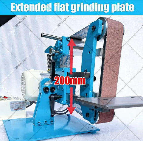 Heavy Duty Vertical And Horizontal Belt Sander With Brushless Motor And Digital Display showing extended flat grinding plate, 200mm.