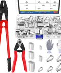 Pro Grade 123 Piece Wire Rope Kit With 24 Inch Crimping Tool 8 Inch Cable Cutter Aluminum Loop Sleeves Stainless Steel Cable Thimbles And Anti Cut Gloves For DIY Rigging Marine And Heavy Duty Hardware