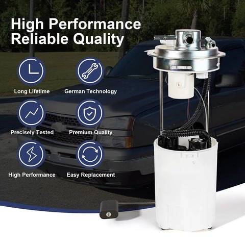 Electric Fuel Pump Assembly For 2004-2007 Chevy Silverado 1500 2500 HD Classic And GMC Sierra 1500 2500 HD Classic, shown against a truck background.