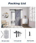 Grey Wood Barn Door Slab 30 Inch By 84 Inch With Included 60 Inch Barn Door Hardware Track Kit Double Surfaces Simple Assembly Required K Frame Rustic Modern Style For Home Or Office installed in living room