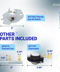 Dryer Cycling Thermostat And Thermal Cutoff Kit Pack Of 2 For Whirlpool Kenmore Maytag Dryers DIY Friendly Easy Install Including 3387134 3392519 3977393 3977767 High Limit Switch Replacement showing included thermal fuse and thermostat parts