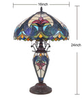 Retro Tiffany Style Table Lamp With Stained Glass, 24 Inches Tall, Vintage Vibe Night Light For Living Room, Bedroom, Home Office