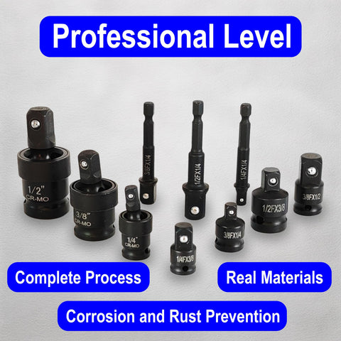 Rugged 10 Piece Impact Swivel Socket Set With CrMo Steel Includes Quarter Inch Three Eighth Inch And Half Inch Sockets Universal Joint