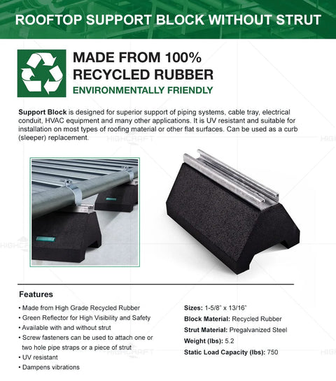 Highcraft STC-10T pipe support blocks with galvanized struts; black recycled rubber, two blocks, 750 lb, 5-3/4 x 10 in