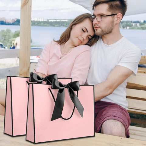 Medium Gift Bag With Handles For Every Occasion, 12.6x9.8x4.3 Inches Black Pink Gift Bag Includes Two Tissue Papers And One Card