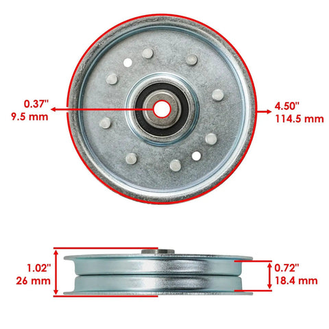 Solid Replacement Drive Idler Pulley Fits Ariens Gravely Models 08844200 And 08844251, measures 4.5 inches, black steel.