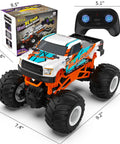 One Sixteen Scale RC Monster Truck For All Terrain 2.4GHz Dope Off Road Vehicle with controller and box, orange, 1:16 scale