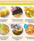 JAYVAR Crinkle Cutter Wavy Slicer, stainless steel kitchen gadget for cutting crinkle fries; six-step infographic.