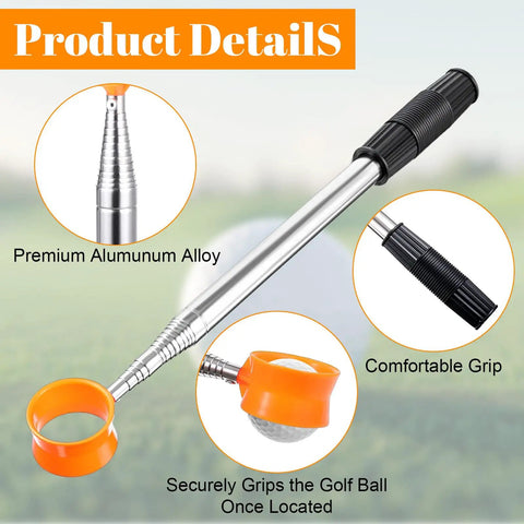 Telescopic Golf Ball Retriever 12Ft Aluminum Alloy Water Ready Ball Grabber With Two Sided Head, close-up of head and grip details.