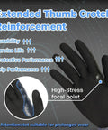 Black heavy duty work gloves with extended thumb reinforcement, 3/4 double nitrile coating, abrasion-resistant, PM3202, large.