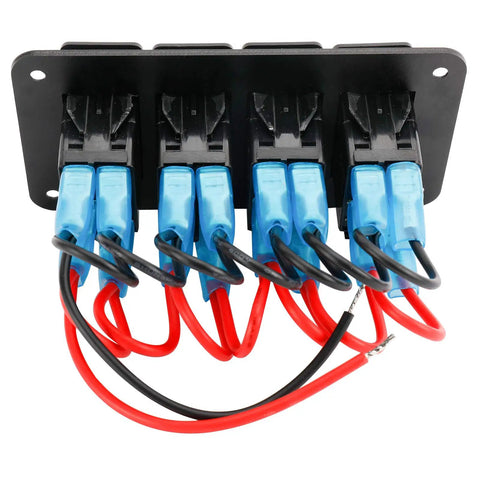 Back view of Beefy 12 To 24V Illuminated Rocker Switch Panel For Boats Cars And Marine Use Aluminum Pre Wired Dash Mount with wiring