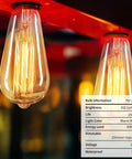 LED Edison Bulbs 60W Equivalent, E26 Base, Warm White, 6 Pack hanging in a fixture, showcasing vintage warm glow and shatterproof design