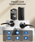 Keyless Front Door Lock With Dual Lever Handles Electronic Keypad Deadbolt Easy Install Smart Lock Set Auto Lock One Touch Locking Matte Black Finish Share 20 Permanent Codes And Guest One Time Passcodes in matte black featuring electronic keypad and dual lever handles