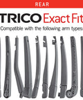 Exact Fit 12 Inch Rear Wiper Blade for Select Chevy, Dodge, Fiat, Jeep, Kia, Land Rover, Lexus models compatible arm types