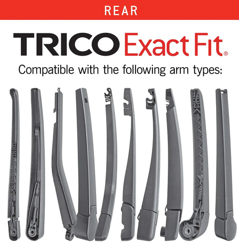Exact Fit 12 Inch Rear Wiper Blade for Select Chevy, Dodge, Fiat, Jeep, Kia, Land Rover, Lexus models compatible arm types