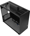 V500 Mini Portable ITX Case with handle, full side transparent acrylic panels, black, supports up to 320mm GPU; tool-free assembly.