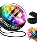 Wrist Gyro Ball Exerciser With LED Lights, Torque Ball for forearm rehab, with sleeve, rope, and hand grip in use