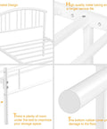Rock Solid Heavy Duty White Twin Bed Frame With Headboard And Footboard Metal Platform Base Steel Slat Support side and detail views.